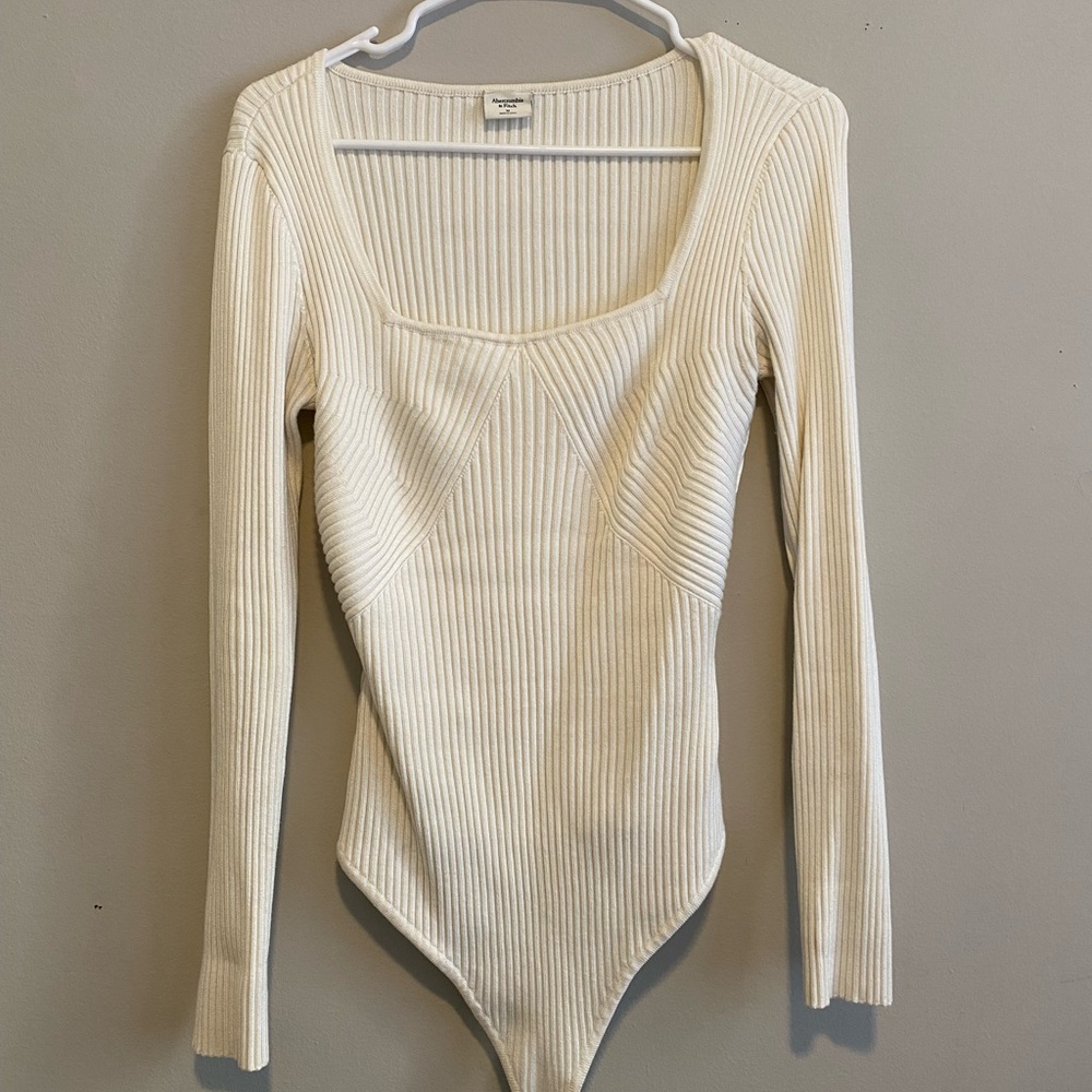 Abercrombie Long Sleeve Squareneck Sweater body suit in white